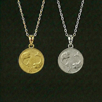 Ancient Zodiac Pisces Necklace - Silver Zodiac Charm