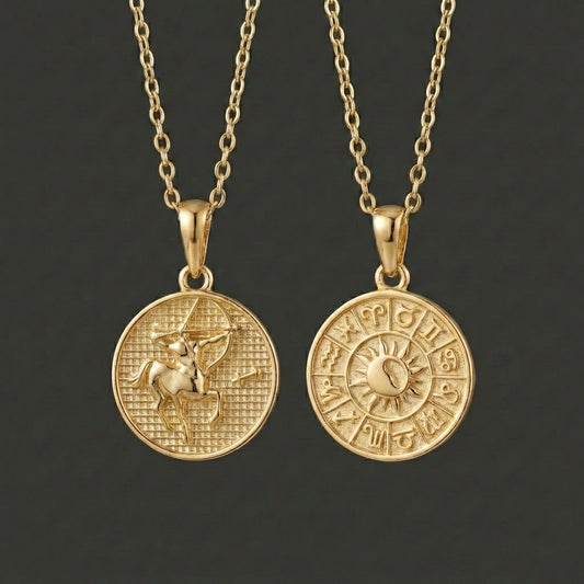 Zodiac Cosmos Sagittarius Necklace - Solid Gold Zodiac Pendant