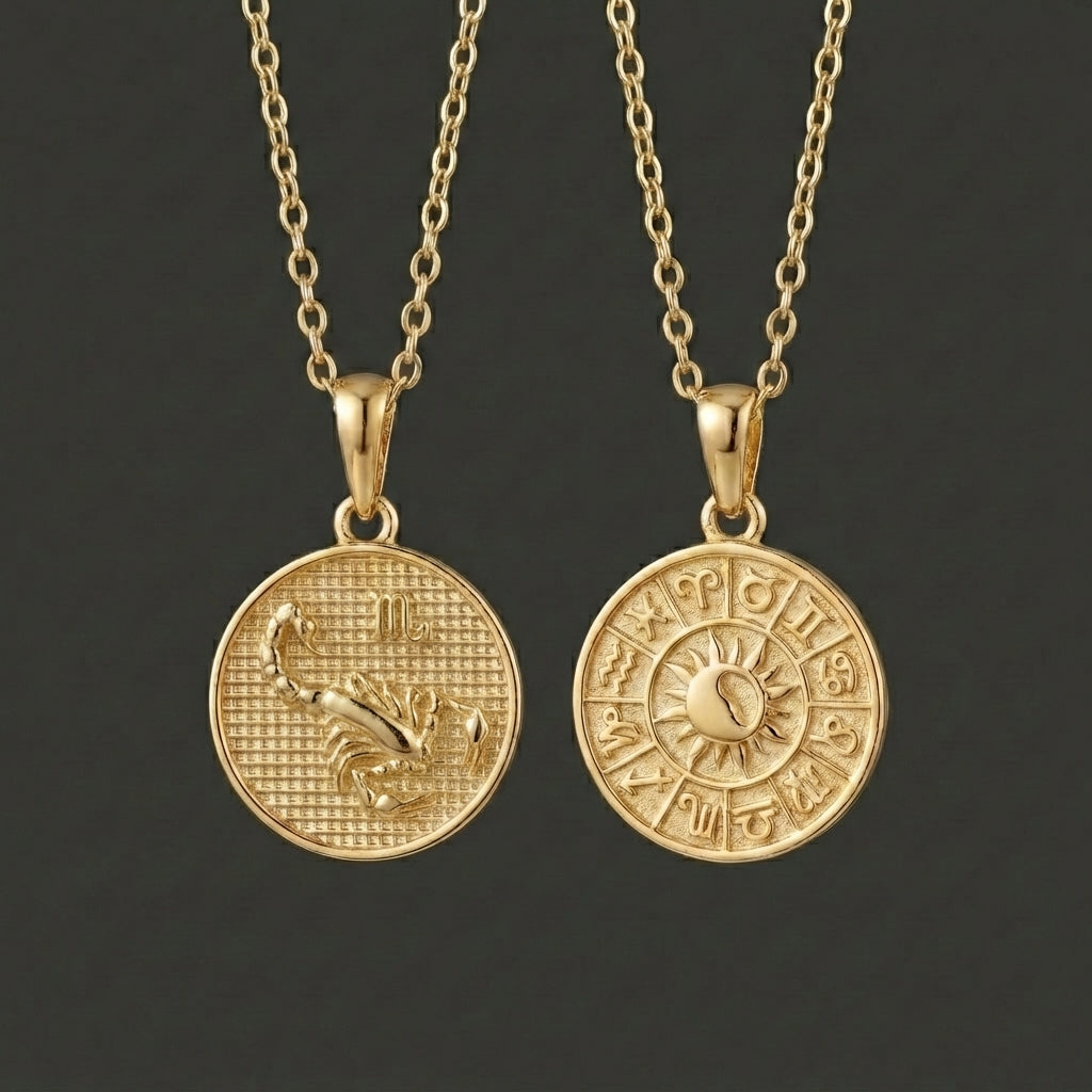 Zodiac Cosmos Scorpio Necklace - Solid Gold Zodiac Pendant
