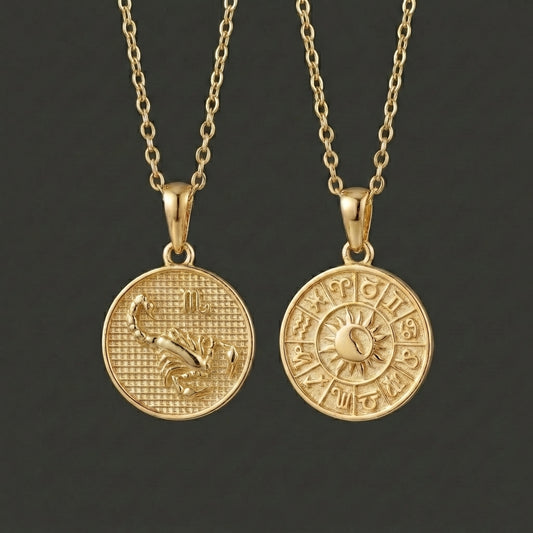 Zodiac Cosmos Scorpio Necklace - Solid Gold Zodiac Pendant