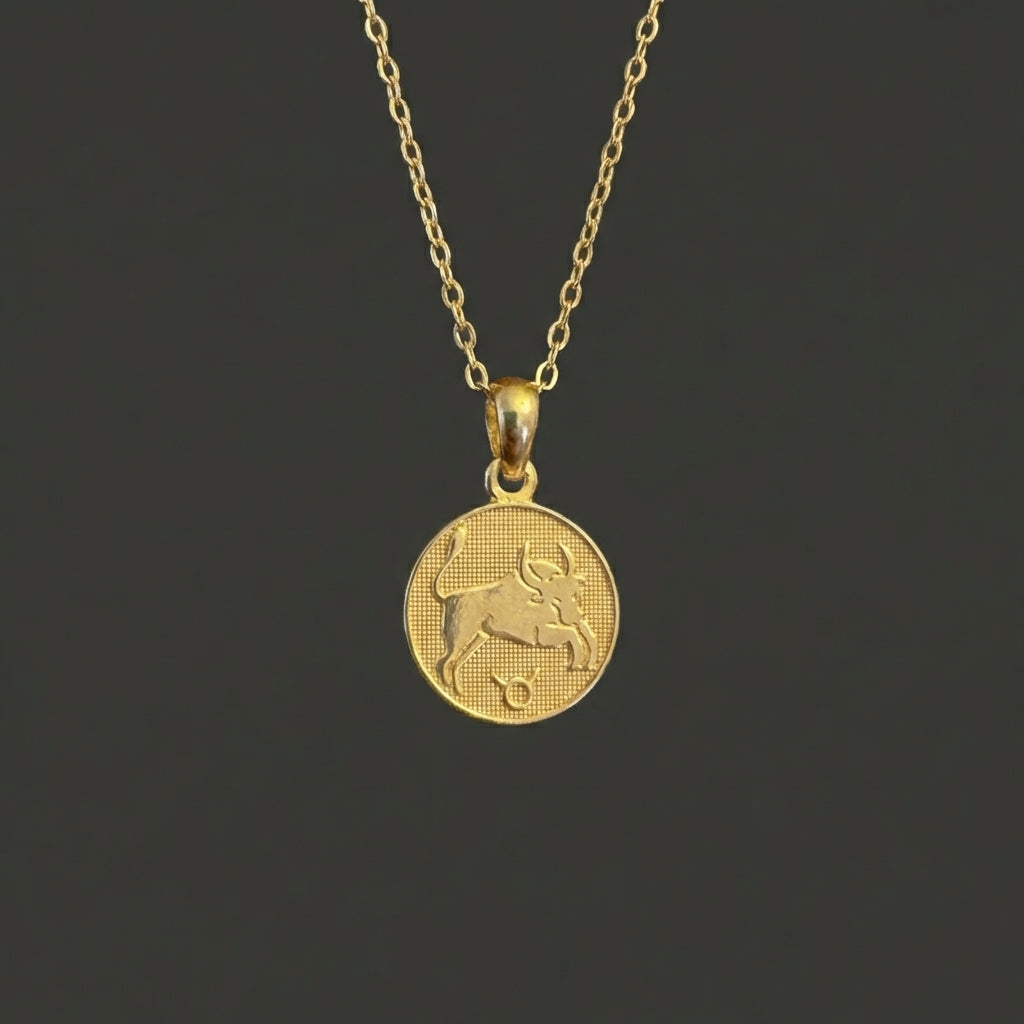 Ancient Zodiac Taurus Necklace - Solid Gold Zodiac Charm