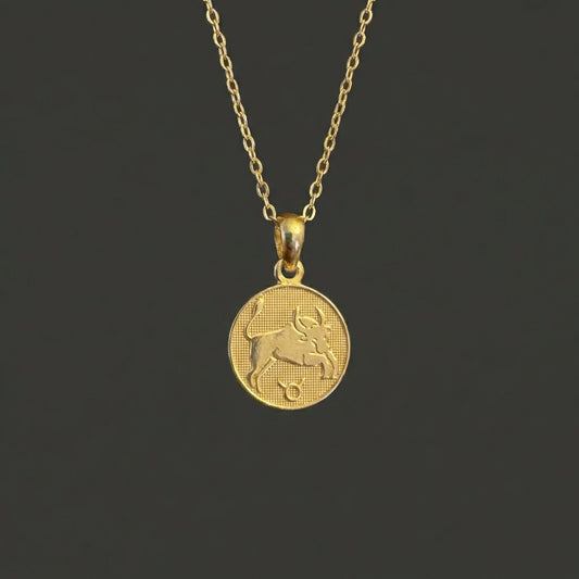 Ancient Zodiac Taurus Necklace - Solid Gold Zodiac Charm