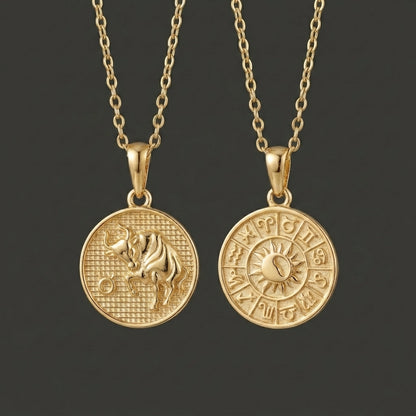Zodiac Cosmos Taurus Necklace - Solid Gold Zodiac Pendant