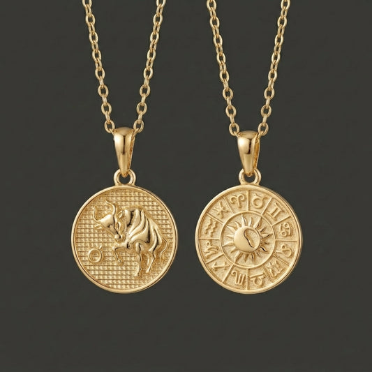 Zodiac Cosmos Taurus Necklace - Solid Gold Zodiac Pendant