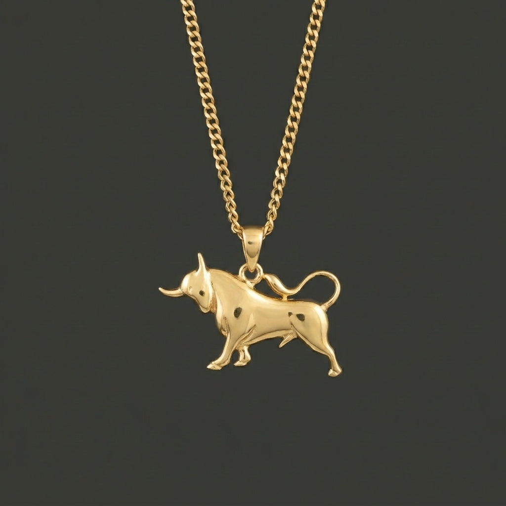 Zodiac Silhouette Taurus Necklace - Solid Gold Zodiac Pendant
