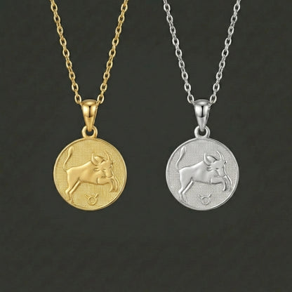 Ancient Zodiac Taurus Necklace - Silver Zodiac Charm