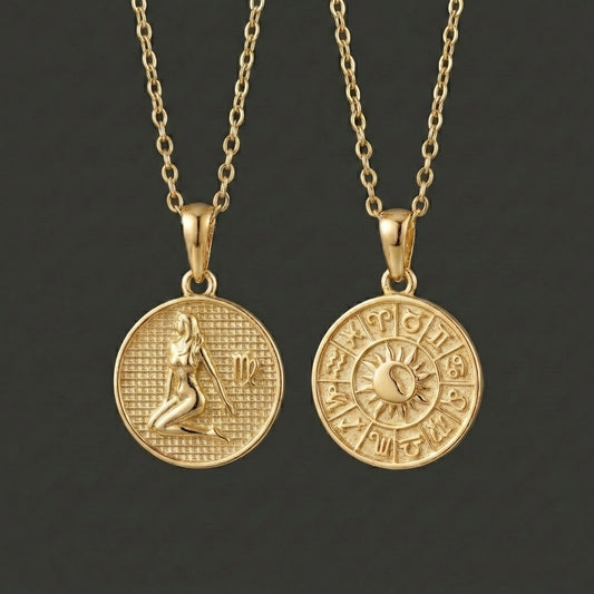 Zodiac Cosmos Virgo Necklace - Solid Gold Zodiac Pendant