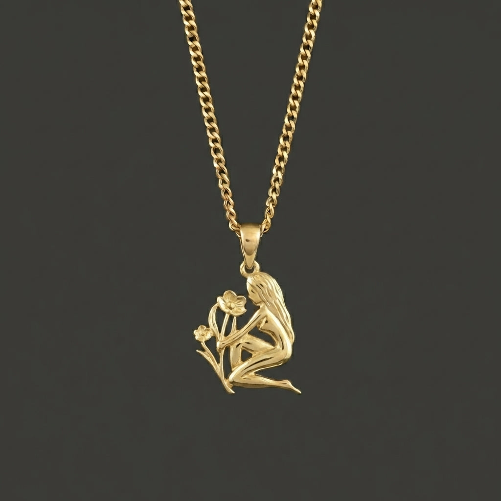 Zodiac Silhouette Virgo Necklace - Solid Gold Zodiac Pendant