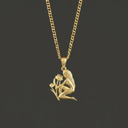 Zodiac Silhouette Virgo Necklace - Solid Gold Zodiac Pendant