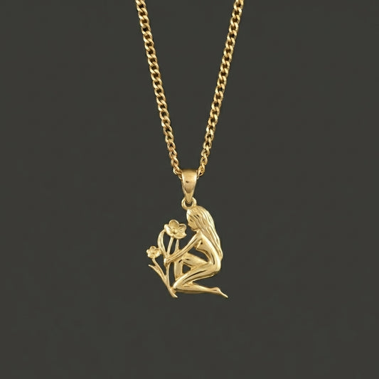 Zodiac Silhouette Virgo Necklace - Solid Gold Zodiac Pendant