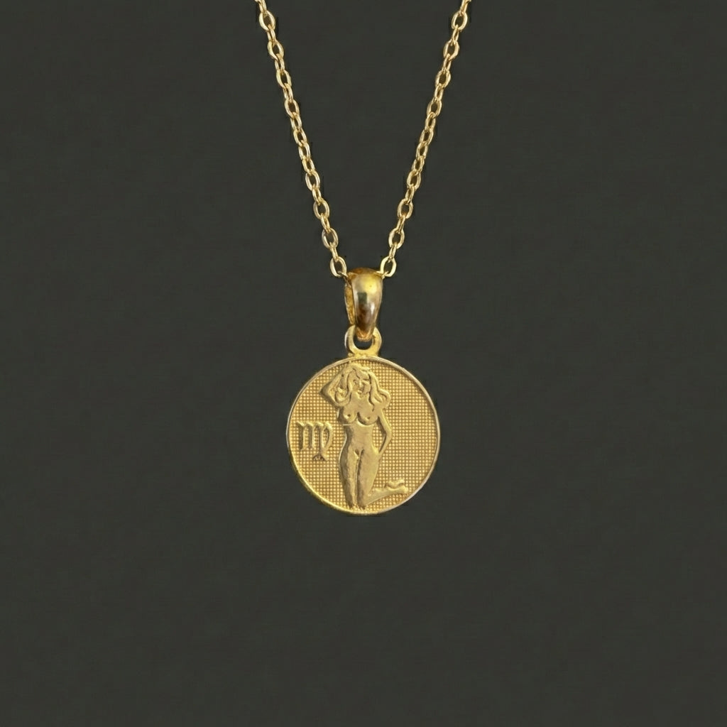 Ancient Zodiac Virgo Necklace - Solid Gold Zodiac Charm