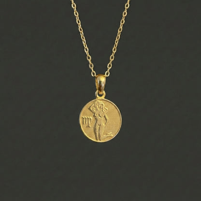 Ancient Zodiac Virgo Necklace - Solid Gold Zodiac Charm