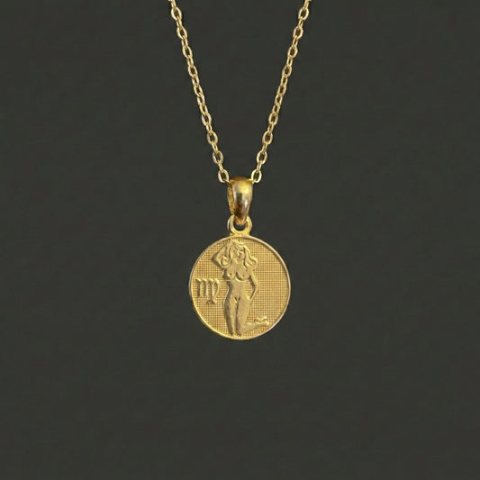 Ancient Zodiac Virgo Necklace - Solid Gold Zodiac Charm