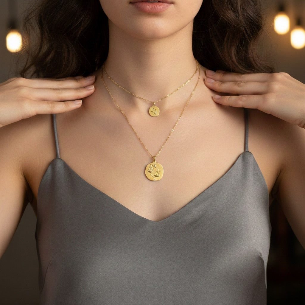 Stellar Signs Libra Necklace - Solid Gold Zodiac Pendant