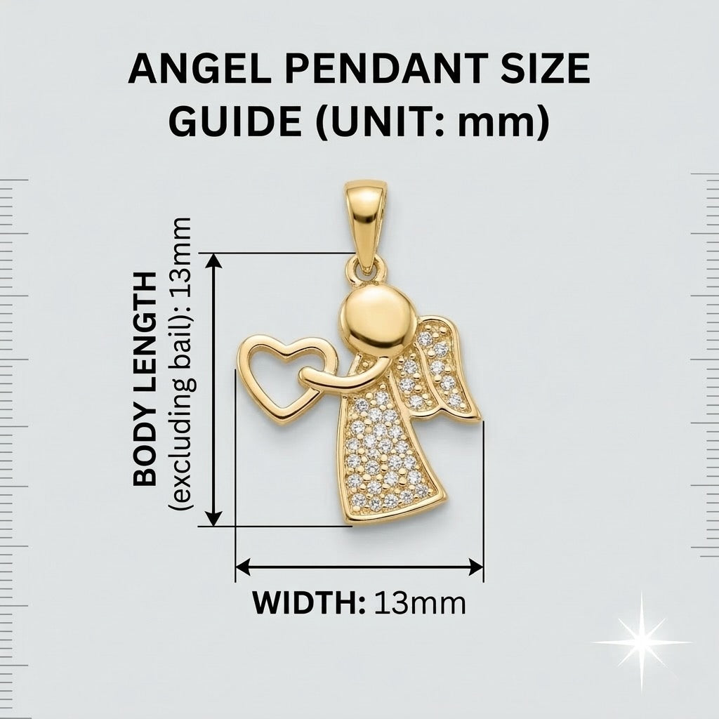 Celestial Heart Angel Pendant - Solid Gold
