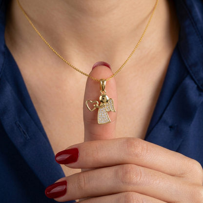 Celestial Heart Angel Pendant - Solid Gold