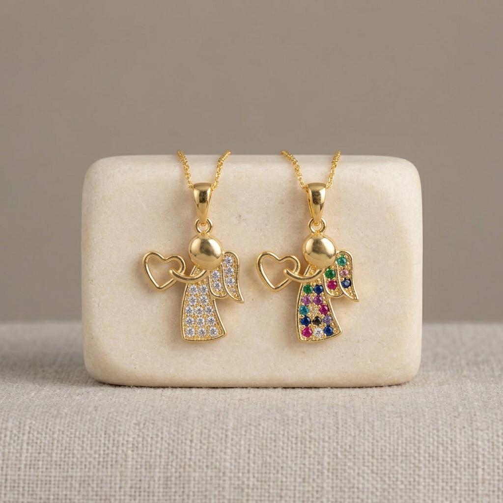 Celestial Heart Angel Pendant - Solid Gold