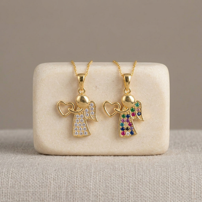 Celestial Heart Angel Pendant - Solid Gold