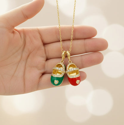 Exquisite Baby Shoe Pendant with Enamel & Sparkling Accents - Silver