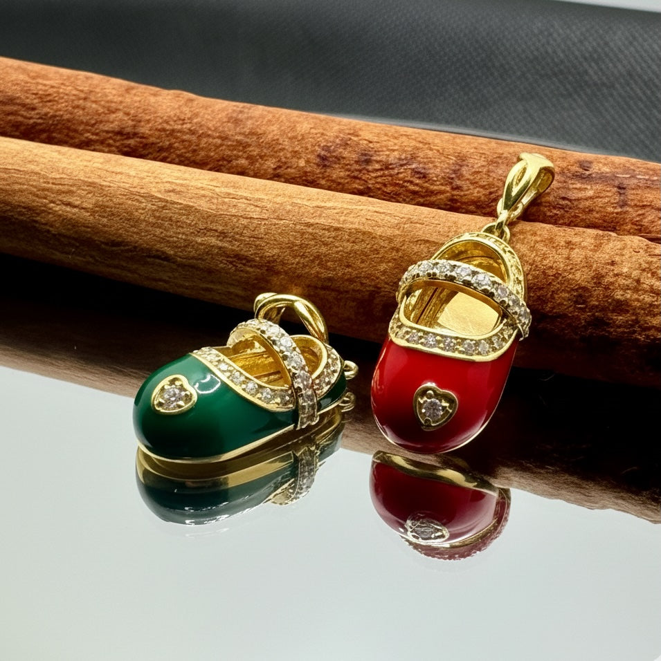 Exquisite Baby Shoe Pendant with Enamel & Sparkling Accents - Silver