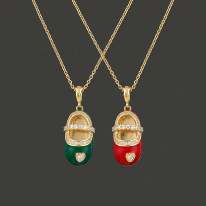 Exquisite Baby Shoe Pendant with Enamel & Sparkling Accents - Silver