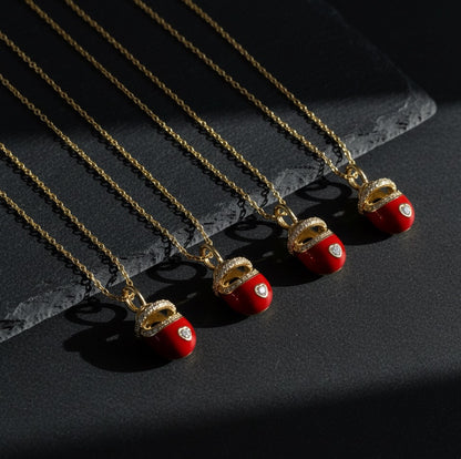 Exquisite Baby Shoe Pendant with Enamel & Sparkling Accents - Silver