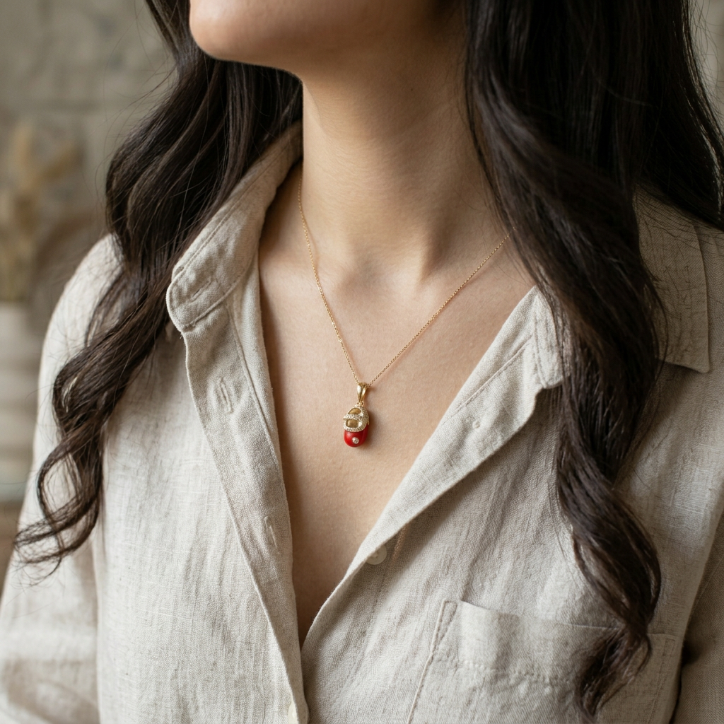 Exquisite Baby Shoe Pendant with Enamel & Sparkling Accents - Silver