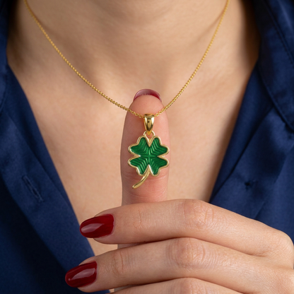Emerald Elegance Clover Pendant - Silver