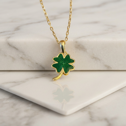 Emerald Elegance Clover Pendant - Silver