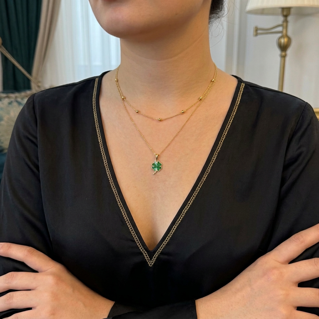 Emerald Elegance Clover Pendant - Silver