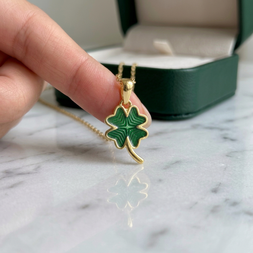 Emerald Elegance Clover Pendant - Silver