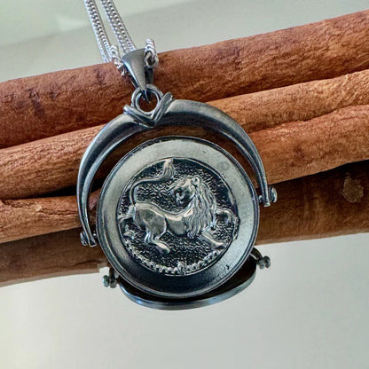 Sterling silver lion pendant necklace, perfect for men or women, featuring a vintage design for casual or special occasions.