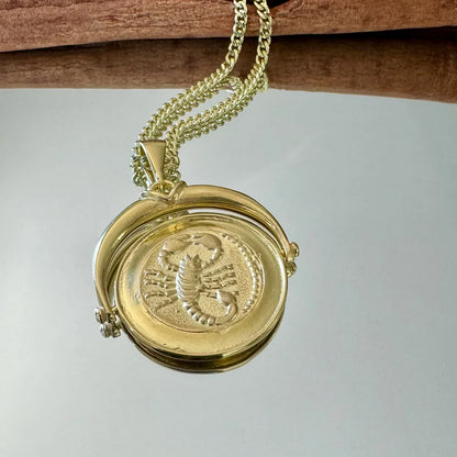 Gold scorpion pendant necklace with intricate detailing, perfect for women seeking a unique, vintage style accessory.