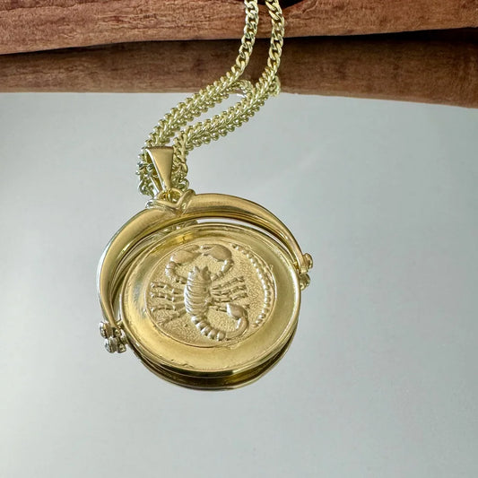 Gold Scorpio pendant necklace, perfect for women who love vintage astrology jewelry. Stunning design for any occasion.
