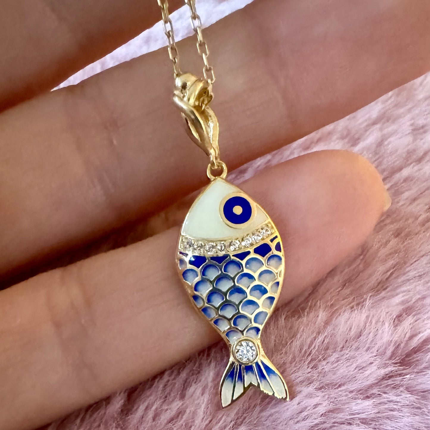 Nautical Elegance: Aqua Fish Pendants - Solid Gold