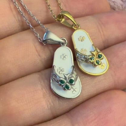 Elegance in Every Step: Gemstone Flip-Flop Charm - Silver