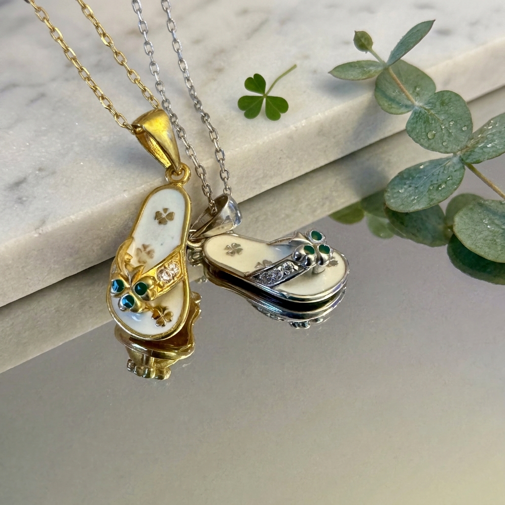 Elegance in Every Step: Gemstone Flip-Flop Charm - Silver