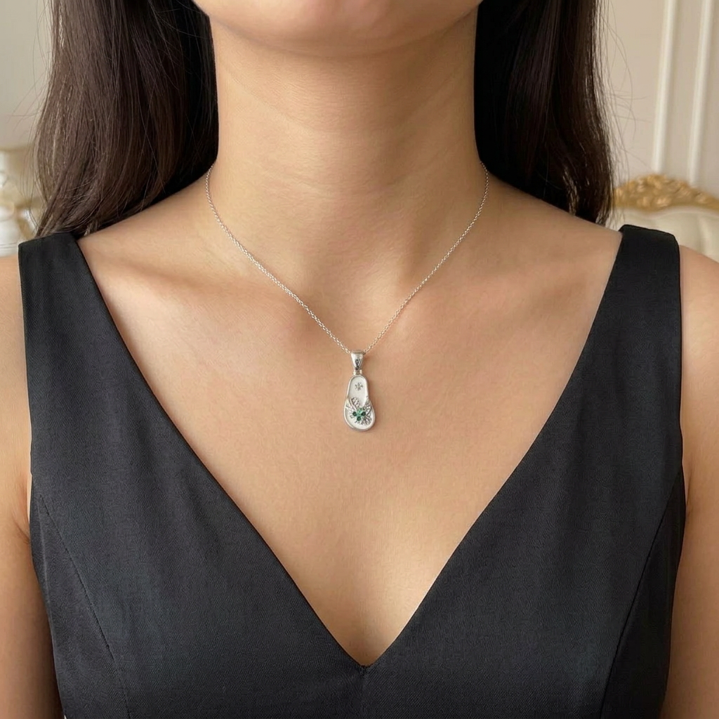 Elegance in Every Step: Gemstone Flip-Flop Charm - Silver
