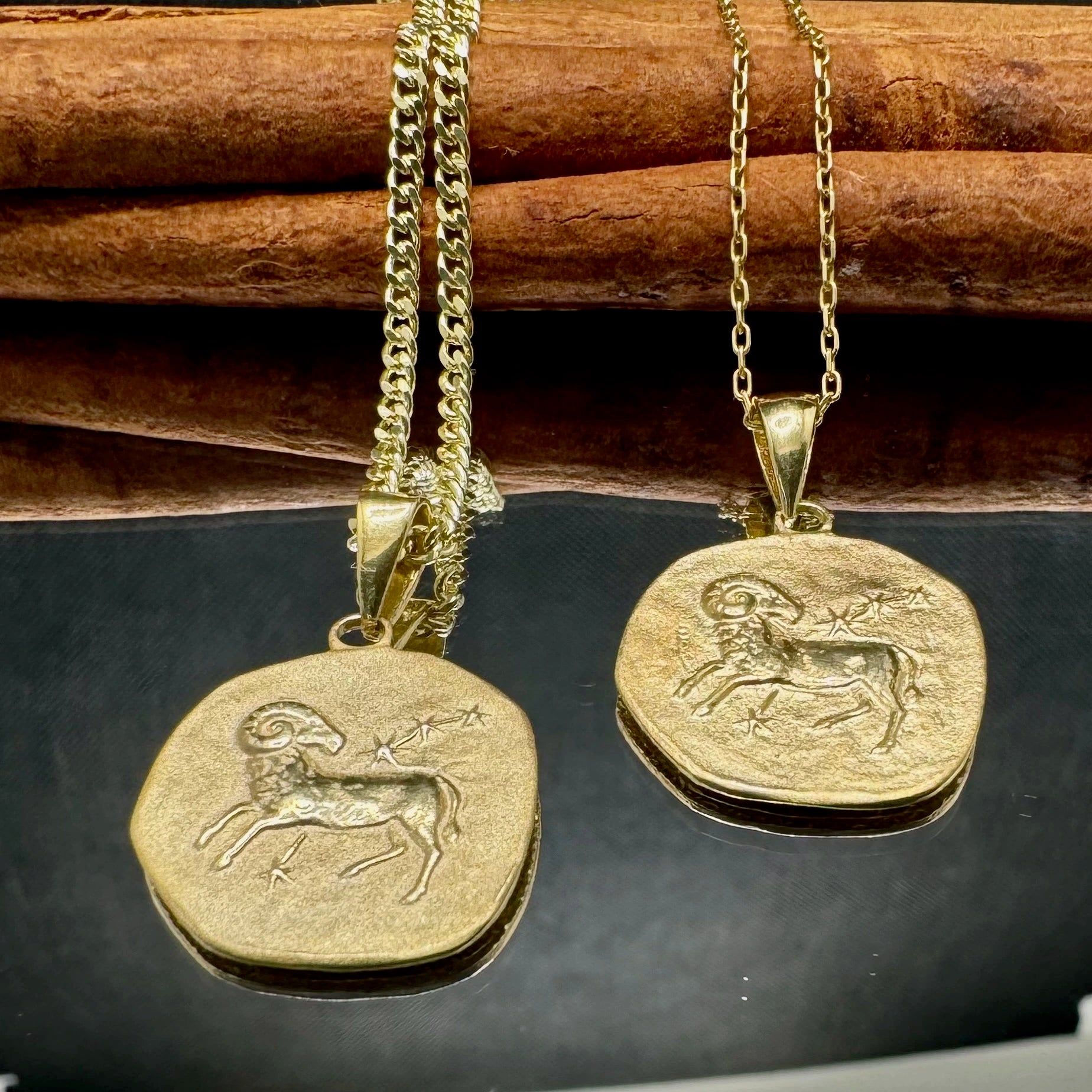 Gold Aries zodiac pendant necklace, perfect for women seeking a bohemian or celestial-inspired accessory.
