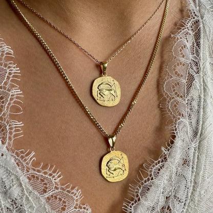 Gold layered zodiac constellation necklaces, ideal for women, feature intricate engravings for a vintage look.