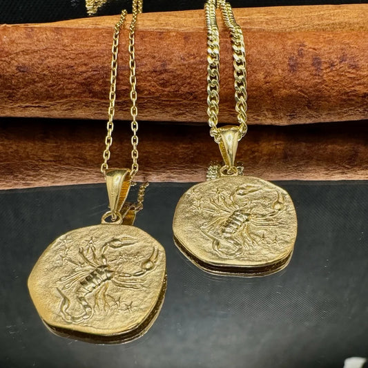 Gold scorpion pendant necklaces for women; unique vintage style, perfect for special occasions and everyday wear.