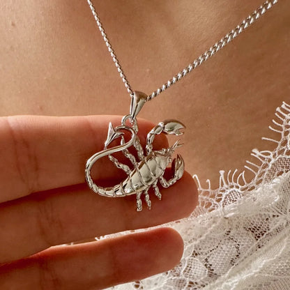 Sterling silver scorpion pendant necklace, stylish and unique, perfect for women who love bold, meaningful jewelry.