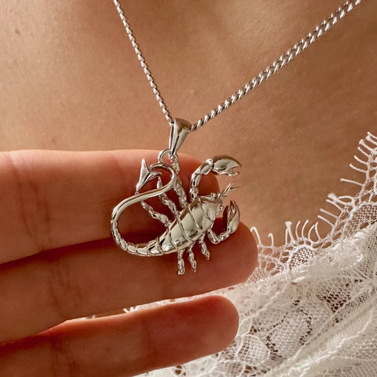 Sterling silver scorpion pendant necklace, stylish and unique, perfect for women who love bold, meaningful jewelry.
